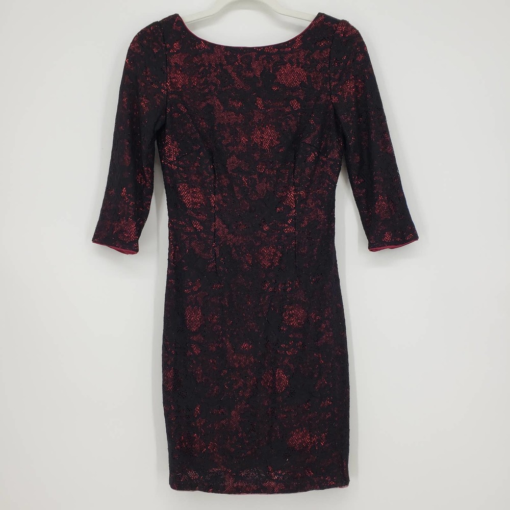 3/$25 Aidan Mattox Mini Dress 2 Sequin Lace Cocktail Party Bodycon‎ Black Red